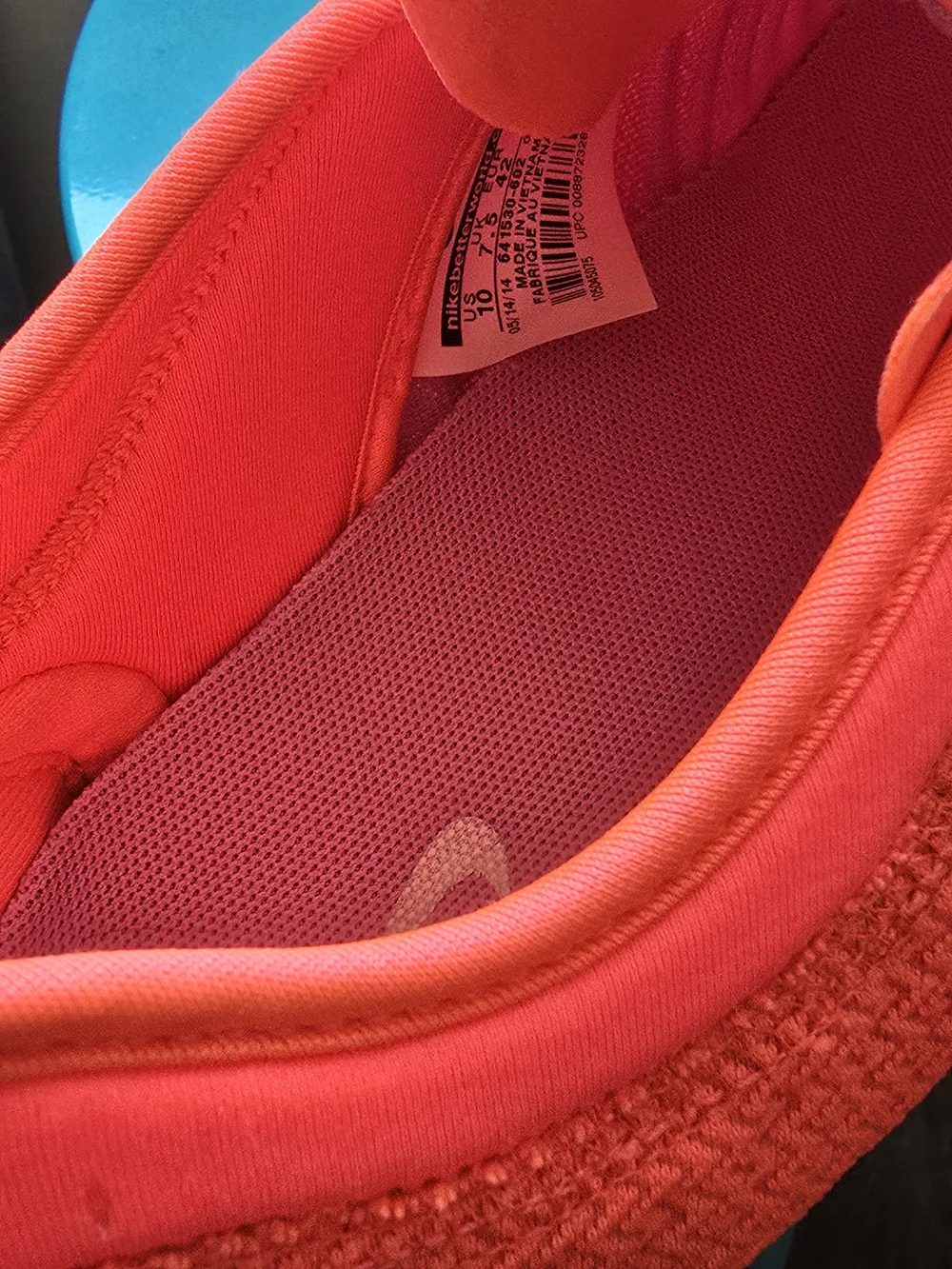 Nike Neon Coral Knit Running Sneakers with Gray Swoosh - Picture 3 of 3
